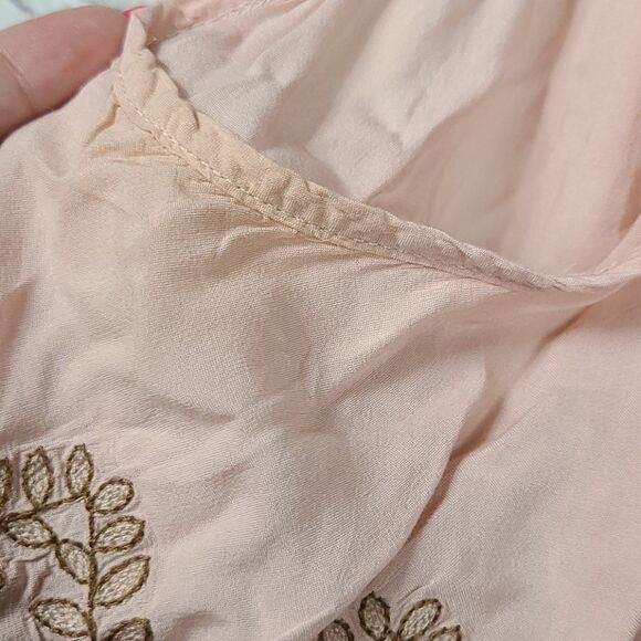 Gimmicks BKE Lace Up Cold Shoulder Embroidered Top Blush Pink Soft Bell Sleeves - Picture 10 of 12